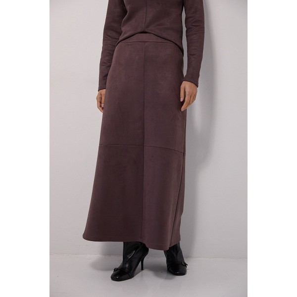 Long suede chocolate-colored skirt Harmony